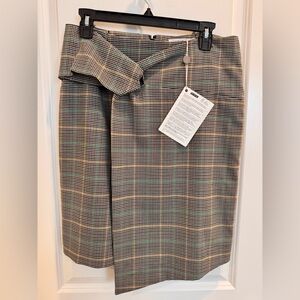 ba&sh Plaid Pencil Skirt in Black and Green